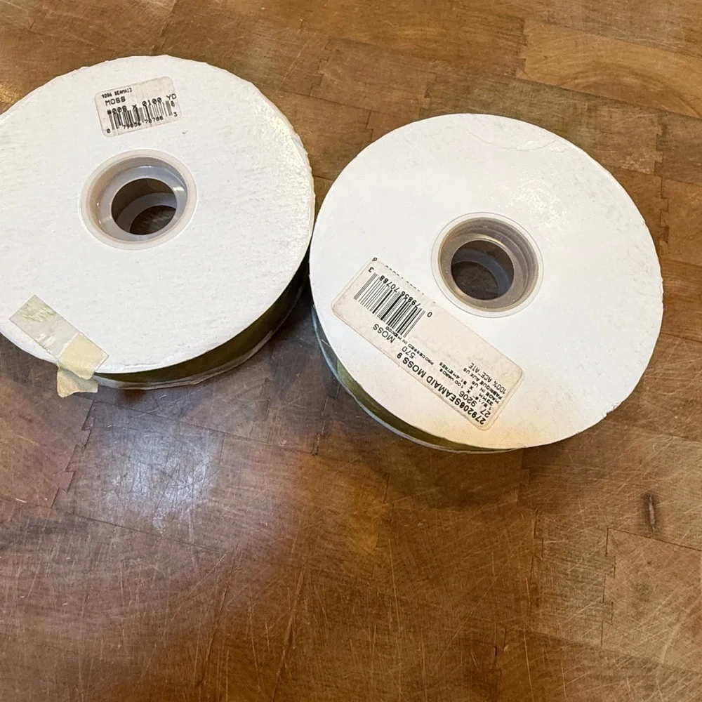 2 Lion Brand Moss Green Ribbon Spools 100 yards